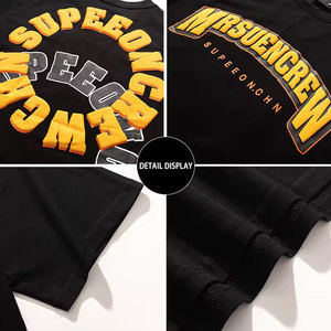 Camiseta Básica de Diseño Oversize con Cuello Redondo y Manga Corta, con Estampado de Letras en Relieve en la Espalda, Estilo Urbano, para Hombre, de Algodón con Estampado Puff - Product Image 5