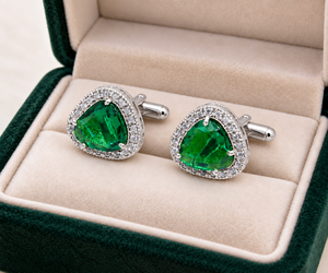Boutons de manchette personnalisés en émeraude verte pour hommes, boutons de manchette en émeraude de laboratoire, bijoux plaqués or et argent, vente en gros - Product Image 4