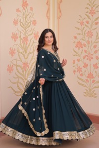 Colección de Vestidos de Novia Estilo Indio-Pakistaní, Salwar Kameez de Material Faux Georgette con Bordado Intenso, para Mujer - Product Image 5