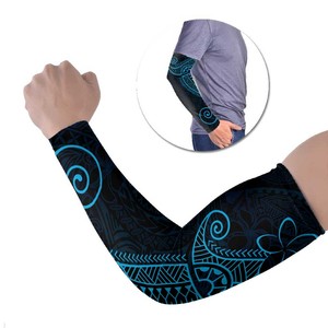 Manguitos Largos Unisex de Seda Helada con Estampado Tribal Azul y Negro, Protección Solar UPF50+, Compresión y Cobertura - Product Image 1