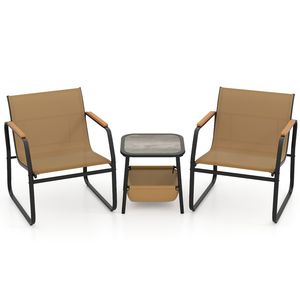 Set Bistrot da Esterno in 3 Pezzi, Arredamento per Conversazione all'Aperto con Sedia Ergonomica, Tavolo con Vano Portaoggetti e Design Resistente alle Intemperie - Product Image 4