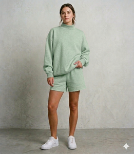 Conjunto de Top de Cuello Alto y Pantalones Cortos para Mujer, Ropa Casual Cómoda y Elegante, Estilo Moderno - Product Image 1