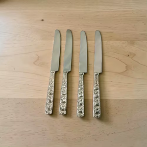 <b>Silver</b> Plated <b>Table</b> Knives Set Vintage Design Long Handle Durable Metal Utensils For Wedding Occasion - Product Image 6