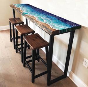 Mesa Consola Rectangular de Madera con Resina Epoxi Ola del Océano Pacific Horizon, Mueble Costero Hecho a Mano para Bar o Playa - Product Image 1