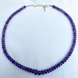 Amethyst Smooth Rondelle <b>Necklace</b> 925 <b>Silver</b> Gold Plated Strand Beaded Gemstone Jewelry February <b>Birthstone</b> Gift - Product Image 1