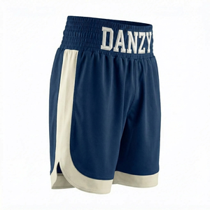 Shorts de boxe unisexes DANZY, bleu marine et blanc, séchage rapide, polyester, MMA, Muay Thai, entraînement, combat, coupe régulière pour adultes - Product Image 1