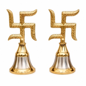 Handcrafted Pure <b>Brass</b> Two-Tone Pooja <b>Bell</b> Morpankh Design Traditional Gold Silver Polish Prayer Home Temple IMPERIAL <b>BRASS</b> - Product Image 1