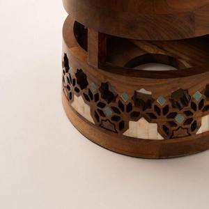 Luxury Wooden Chafing Dish Set Hanging Cloche Dome <b>Food</b> Warmer Islamic Design Carved Buffet <b>Server</b> for Ramadan Party - Product Image 6