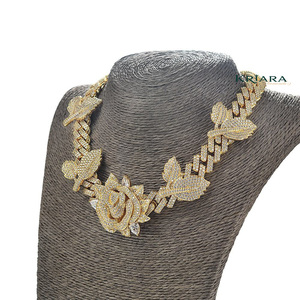 S925 Lab Grown Diamond Gold Plated Crystal Flower <b>Statement</b> <b>Necklace</b> Women's Romantic Link Chain Wedding Jewelry - Product Image 4