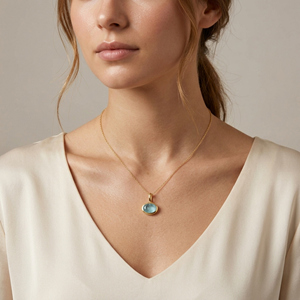 Colgante de Calcedonia Acuática en Forma Ovalada con Bisel de Plata de Ley 925 Chapado en Oro para Fabricación de Joyería - Product Image 6