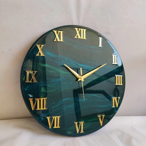 Modern Acrylic Resin <b>Wall</b> <b>Clock</b> Round Analog Quartz <b>Mirror</b> Effect Roman Numerals Green Blue Abstract Design Living Room Decor - Product Image 4