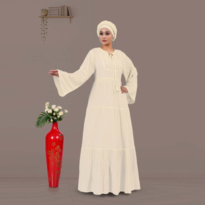 Kaftan chic et modeste en rayonne, coupe maxi à volants et col rond, design décontracté pour l'Aïd et les tenues décontractées de villégiature - Product Image 6