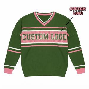 New Design 100% <b>Customized</b> Pink Green V Neck Knit Cardigan Women Premium Soft Warm Quick Dry Embroidery Stylish Fit High Quality - Product Image 1