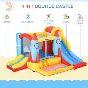Castello Gonfiabile 4 in 1 per Esterni con Doppio Scivolo, Parete da Arrampicata, Trampolino e Piscina per Divertimento Senza Fine - Product Image 4