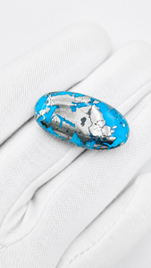 Cabochon ovale en turquoise naturelle véritable de qualité supérieure, très demandé, pierre brute polie bleu-blanc pour la fabrication de bijoux - Product Image 3