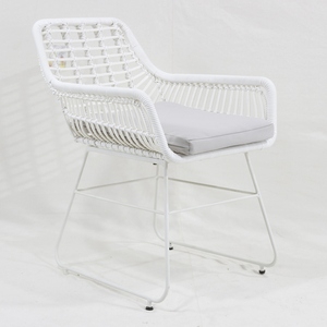 Silla de jardín moderna de ratán blanco de alta calidad con cojín gris, sillón con estructura metálica para patio y balcón - Product Image 2