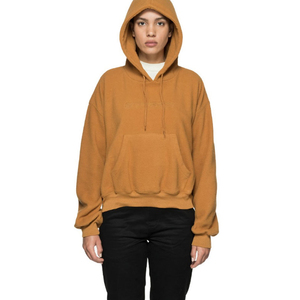 Sweat-shirt à capuche jaune moutarde pour femme, coupe classique, en coton tricoté, manches longues, couleur unie, avec poche, respirant, pour l'automne - Product Image 3