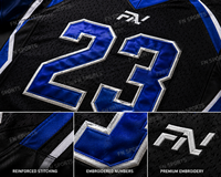 Jersey Sepak Bola Amerika Pria Grosir 23 Hitam Biru Cetak Transfer Panas Bordir V-Neck Lengan Pendek Penyerap Keringat