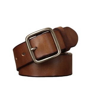 Ceinture en cuir vintage de luxe faite à la main avec acier cuivre pour boucle rétro ceintures souples assorties pour hommes jeans décontractés et utilisation lombaire - Product Image 1