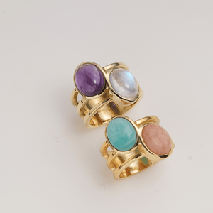 Green Pink Amazonite Double Stone Brass Classic Modern Handmade Elegant Designer <b>Statement</b> <b>Ring</b> for Women - Product Image 2