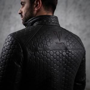 Chaqueta de Cuero Acolchada con Revestimiento Negro para Hombre, Marca Vanek International, Modelo 2026, Cuello Alto, Cierre de Cremallera, Corte Ajustado, para Invierno - Product Image 4