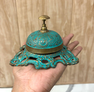 Antique <b>Brass</b> Service <b>Bell</b> Decorative Hand Press <b>Bell</b> Ornate Reception Counter <b>Bell</b> for Hotel Restaurant Home Office Table Decor - Product Image 1
