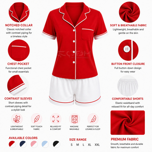 Cosh International Sisterhood Sorority Red <b>White</b> <b>Short</b> Sleeve Pajama Set With Button Front Pocket Classic Sleepwear <b>Shorts</b> - Product Image 6