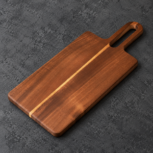 Handmade Acacia Rectangular Chopping Board With Hanging Hole and Lighter Wood Inlay <b>Strip</b> For Restaurant and Home Use - Product Image 1