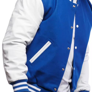 Wholesale High Quality Stand Collar <b>Patchwork</b> Design Full Sleeve Soft Color Winter Varsity <b>Jacket</b> for Unisex - Product Image 2