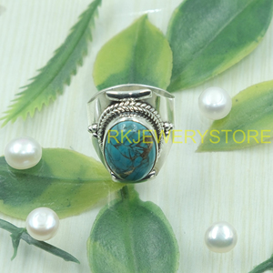 Blue Copper Turquoise 925 Sterling <b>Silver</b> Handmade <b>Ring</b> Boho <b>Statement</b> Jewelry Tribal Designer Gift <b>Ring</b> for Men Women Unisex - Product Image 4