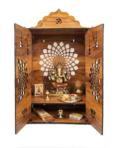 Mandir hindou en bois artisanal, meuble de prière découpé au laser avec motifs de lotus et de cloche, temple indien en bois pour la prière hindoue - Product Image 5