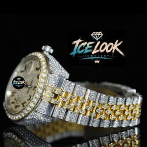 นาฬิกาควอตซ์หรูหราดีไซน์ Ice Look สายสแตนเลสประดับโมอิสซาไนต์ ตัวเรือนทรงกลม หน้าปัดเรืองแสง สำหรับผู้ชาย ใส่ได้ทั้งในชีวิตประจำวันและงานทางการ - Product Image 3