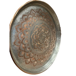 Top Quality Decorating Metal <b>Plate</b> Rounded Handmade Finishing <b>Moroccan</b> Food Serving Tray Rectangle Gold Plated Metal Food Tray - Product Image 4