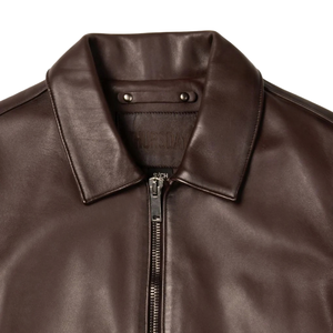 <b>Mens</b> Dark Brown Genuine Leather Streetwear Jacket <b>Shirt</b> Collar Zip Front Slim Fit Minimalist Premium Casual OEM <b>Winter</b> Outerwear - Product Image 4