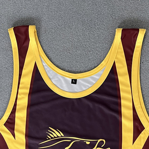 Men's Maroon Yellow Wrestling Singlet One-Piece Fitted Spandex Polyester Stretch Martial Arts Wear Adult Size - Product Image 4