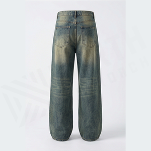 Jean en denim délavé taille haute coupe large pour homme, style décontracté en coton, collection automne - Product Image 2