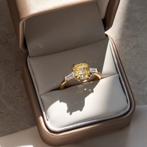 VVS Diam 925 Silver Fancy Vivid Yellow Lab Grown Diamond <b>Cushion</b> Cut Engagement Bridal Vintage Statement Ring IGI Certified - Product Image 6