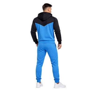 Ensemble de survêtement contrasté noir et bleu pour homme, sweat à capuche zippé et pantalon de jogging, coupe ajustée, vêtements de sport décontractés, vêtements de course pour homme - Product Image 5