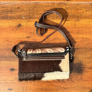 Monedero de cuero con pelo en la mano, billetera cruzada de cuero genuino occidental para billeteras Ases de cuero de vaca para mujer - Product Image 4