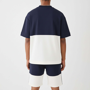 Custom Men's Color Blocking T-Shirt Shorts <b>Set</b> Crew Neck Casual Summer Wear Breathable <b>Knitted</b> 100% Cotton Printed Front Logo - Product Image 3