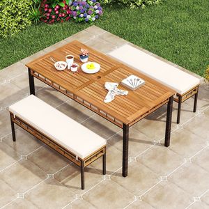 Set da pranzo da patio in legno di acacia da 3 pezzi per terrazza e giardino - Product Image 6