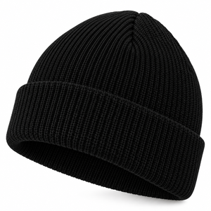Unisex Black Jacquard Ribbed Beanie <b>Hat</b> 100% Acrylic Casual Winter Cap Solid Color Knitted <b>Warm</b> <b>Hat</b> for Adults 48-50cm - Product Image 1