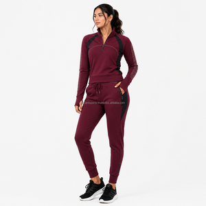 Ensemble de survêtement de sport pour femme avec pull demi-zip et pantalon de jogging, vêtements de sport personnalisables, marque privée, OEM, ODM, vente en gros directe usine - Product Image 1