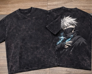 Camisetas de Franela Extra Grandes Personalizadas con Hombros Caídos, Estilo Urbano, Lavado Ácido, Estampado Gráfico de Anime, Vintage, para Hombre, de Tela Gruesa - Product Image 1