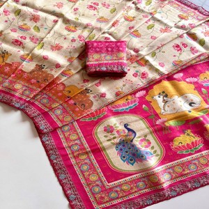 Tela de Seda Dola Suave con Tejido Zari Puro de VASTRA COTTAGE, con Estampado Jacquard Digital Pichwai Kalamkari en Toda la Superficie - Product Image 2