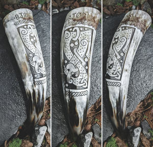 Genuine Ox Horn Drinking Horn Polished Brass Rim Brown Agate Leather Belt <b>Holster</b> Stand Viking Style Natural Crafts - Product Image 4