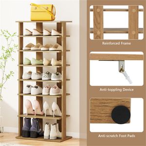 Scarpiera a 7 livelli a doppia fila con ripiani regolabili, salvaspazio, stretta, per ingresso o armadio, anti-ribaltamento, colore naturale - Product Image 6