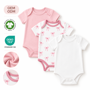 Body de Bebé de Manga Corta con Certificación OEKO-TEX, Cuello Redondo, Estampado a Rayas, Unisex, con Botones a Presión, para Bebés y Niños Pequeños - Product Image 1