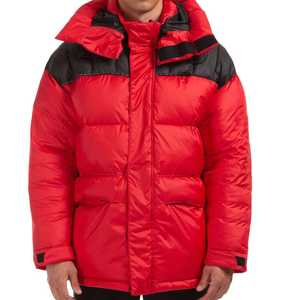 Men's <b>Red</b> <b>Hooded</b> Reversible Canvas Puffer <b>Jacket</b> Windproof Zipper Closure Winter Casual Regular Length Polyester Shell Cotton - Product Image 1