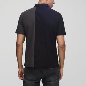 Chemise Homme Bicolore Noir et Gris à Manches Courtes en Coton Oxford Coupe Droite Décontractée avec Logo Imprimé sur le Devant Respirante Col Montant - Product Image 3